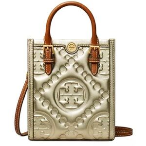 Tory Burch Mini T Monogram Metallic Puffy Tote Bag In Gold